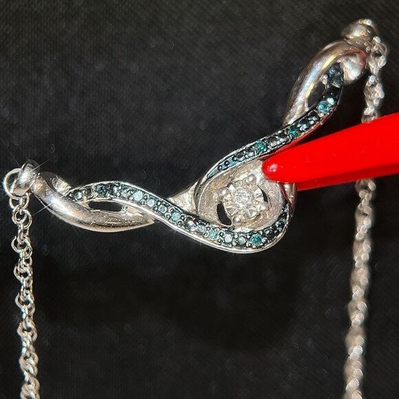 925 Sterling Silver Blue/White Diamonds Necklace - Picture 3 of 9